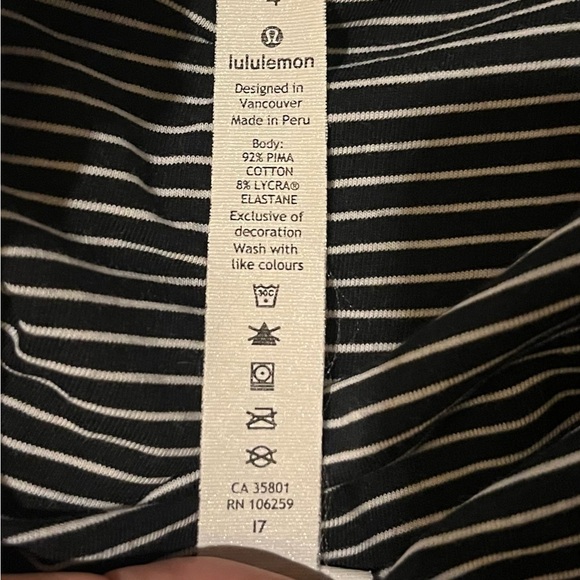 Lululemon Black & White Stripe Long Sleeve Pima Cotton Top – Size 4 - Picture 8 of 8